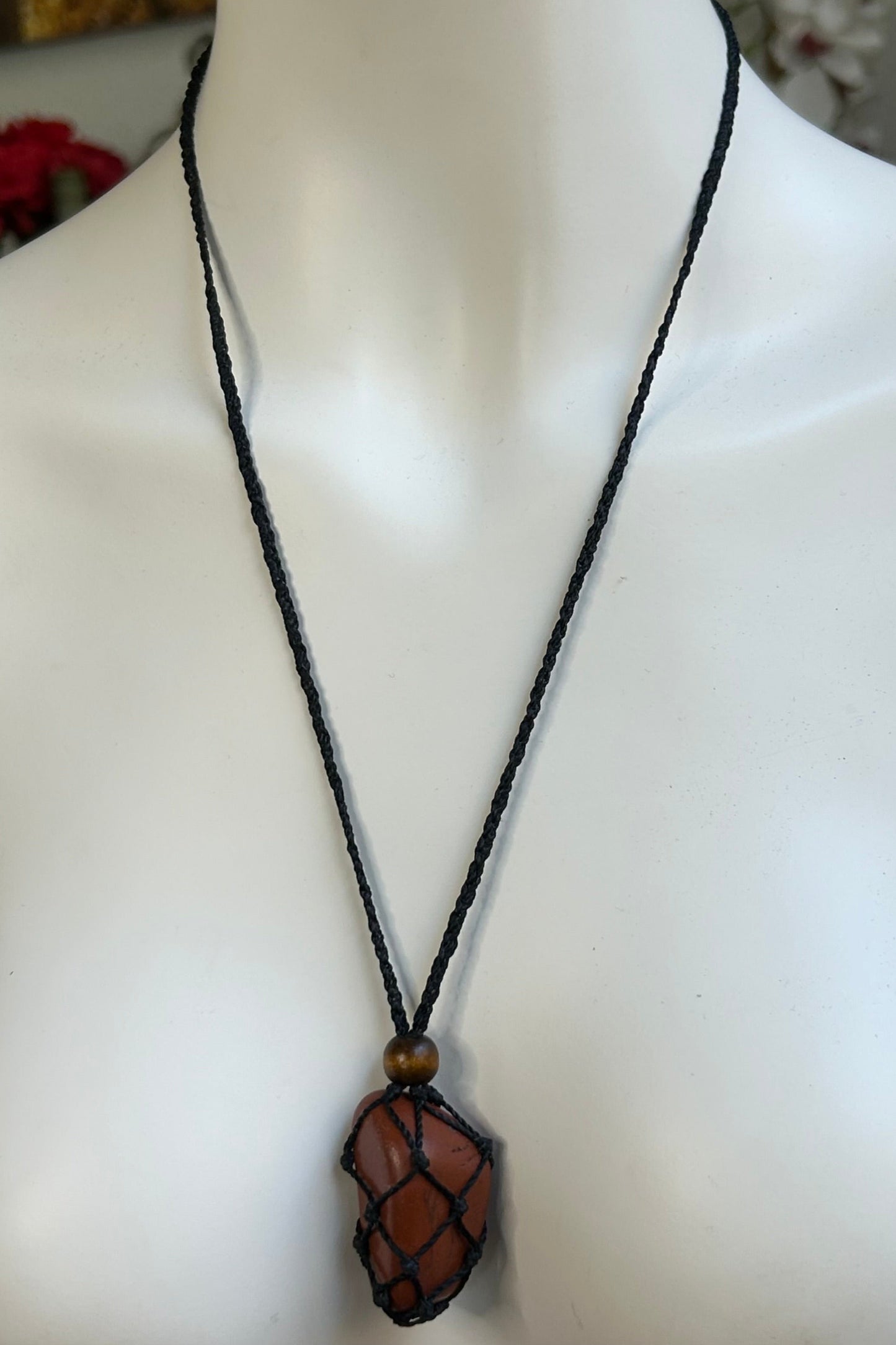 Adjustable Crystal Holder Necklace w/ Wooden Center